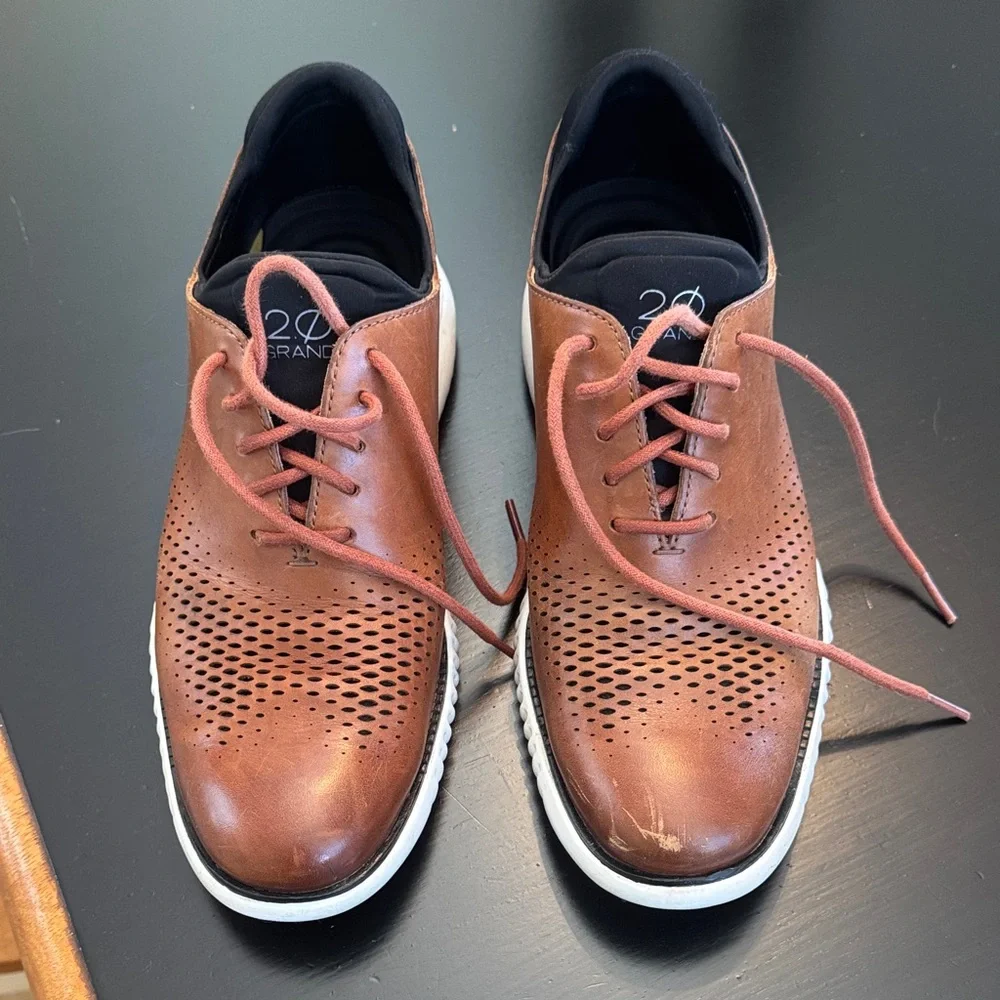 Cole Haan Tan Leather Oxfords with White Sole - Picture 2 of 5